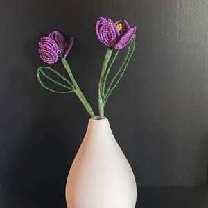 Elegant Cream Vase with Purple Beaded Flowers